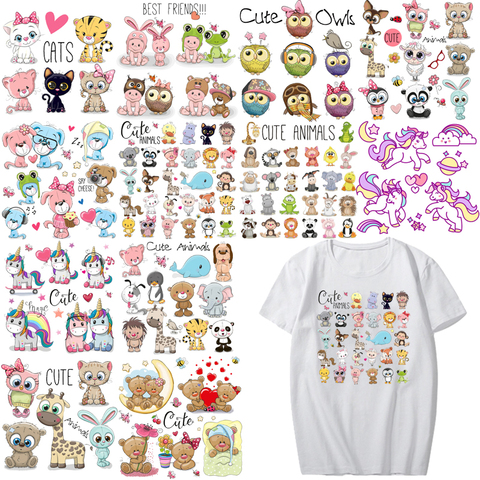 Cartoon Animal Patch Set Iron on Transfer Cute Unicorn Cat Owl Dog Flower Patches for Kids Girl Clothing T-shirt DIY Heat Press ► Photo 1/6