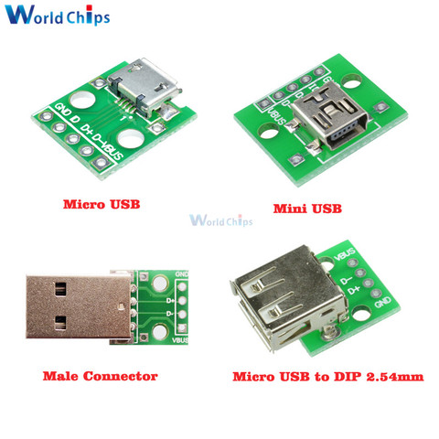 Micro / Mini USB Type A Male/USB Type A Female Interface Adapter to 2.54mm DIP PCB Board Adapter Converter Breakout Board Module ► Photo 1/6