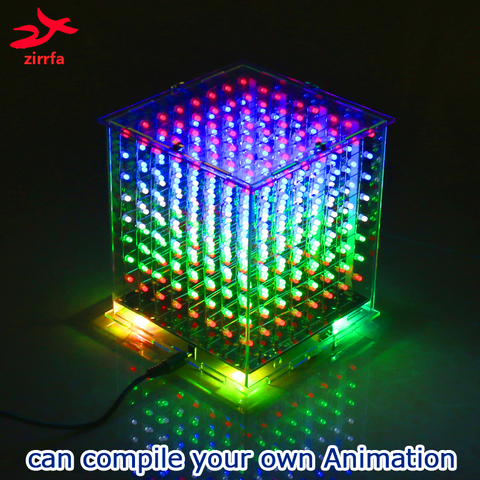 New 3D 8 8x8x8 multicolor led cubeeds diy kit ,kits electronic,for Ardino with excellent animations ► Photo 1/2