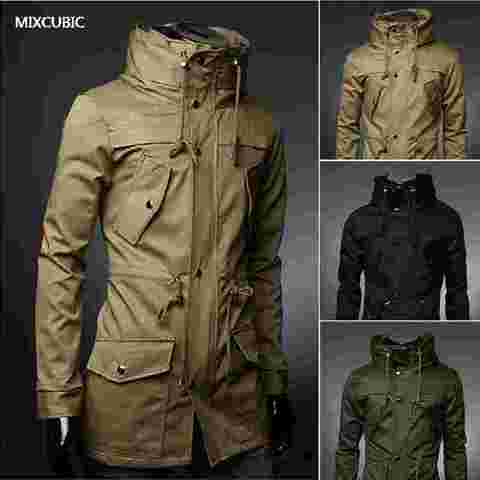 MIXCUBIC 2017 England style High collar jacket trench men army green Business casual slim Windbreaker for men coat jacket M-XXXL ► Photo 1/4