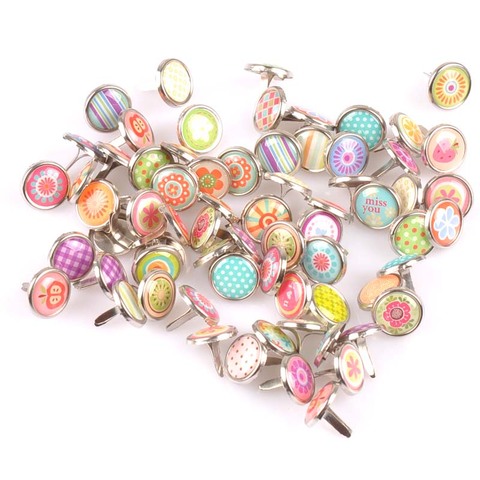 50PCs mix Pattern Round Diy Brads Scrapbooking Embellishment Fastener Brad Metal Crafts Decoration 12x12mm cp1903 ► Photo 1/6