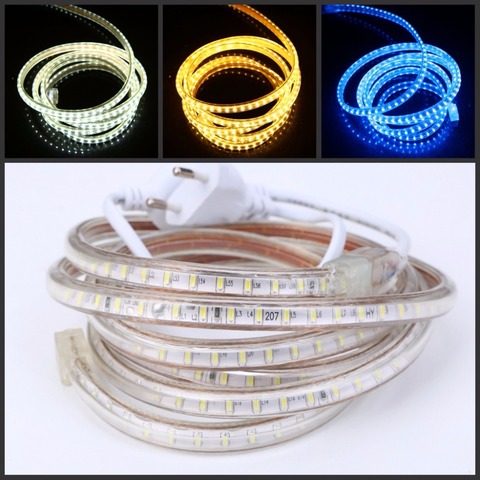 led strip 220V 3014 SMD 120leds/m waterproof flexible tape light Warm white 1m 5m 10m 20m 25m 50m 100m Power plug ► Photo 1/1