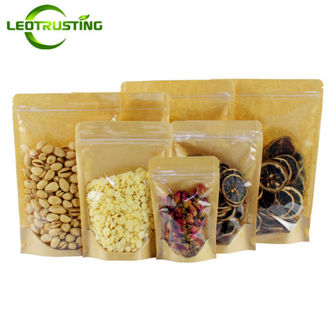 Leotrusting 50pcs High Clear Front Kraft Paper Zip Lock Bag Snack Nuts Powder Flour Beans Spice Gift Packaging Storage Bags ► Photo 1/6