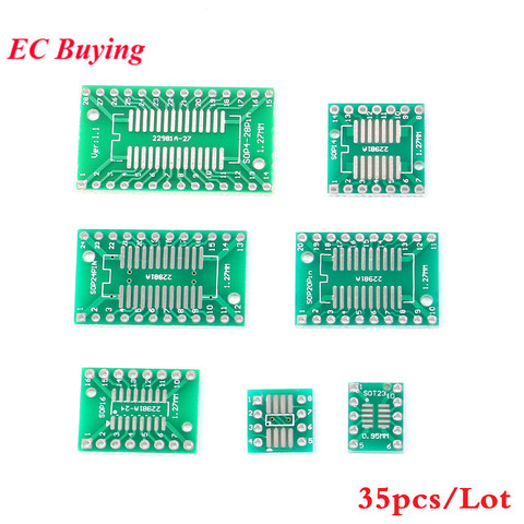 35pcs PCB Board Kit SMD Turn To DIP Adapter Converter Plate SOP MSOP SSOP TSSOP SOT23 8 10 14 16 20 24 28 SMT To DIP ► Photo 1/5