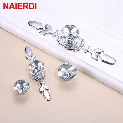 NAIERDI Luxury Diamond Crystal Cabinet Handles Wardrobe Shoebox Handles Closet Door Drawer Knobs Pulls Furniture Pullers ► Photo 1/6