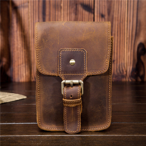 Men's Waist Pack Genuine Leather Pouch Waist Bag for Men Fanny Pack Cow Leather Mini Phone Bag Vintage Big Wallet Belt Loop Hoop ► Photo 1/6