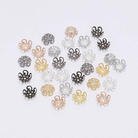 100pcs 8mm 10mm Shiny Vintage Filigree Metal Hollow Flower Spacer Beads End Caps Charms Pendant For Diy Jewelry Making Findings ► Photo 1/6