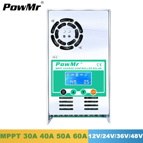 PowMr MPPT Solar Charge Controller 60A 50A 40A 30A Backlight LCD 12V 24V 36V 48V Solar Regulator for Max 190V Solar Panel Input ► Photo 1/6
