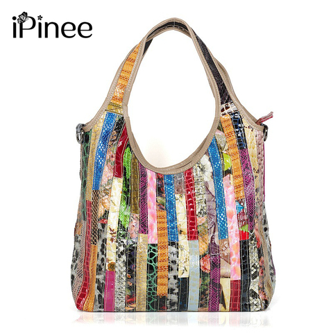 iPinee Brand Colorful Snake Pattern Ladies Tote 100% Genuine Leather Fashion Women's Real Cowhide Crossbody Bag Handbags ► Photo 1/1