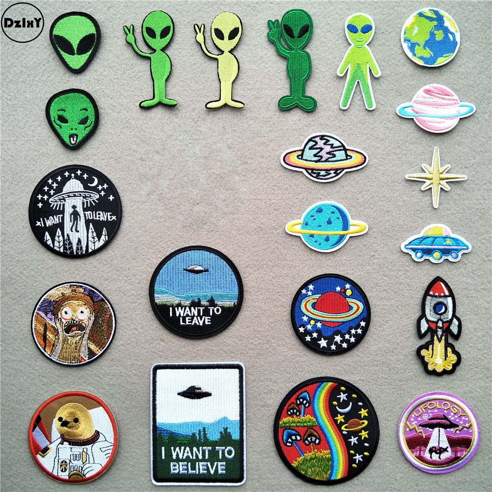Space Ship Alien Tiger Skull Embroidered Sew On Iron On Badge Patch Fabric Craft 