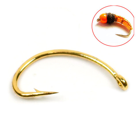 100PCS Gold Color Fly Hook Nymph Scud Midge Caddis Shrimp Fly Tying Hook #10 #12 #14 #16 Fly Fishing Hook ► Photo 1/2