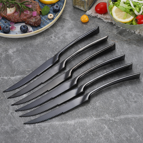 6Pcs/set Stainless Steel Black Rose Gold Silver Steak Knife Sharp Table Knives Set Restaurant Cutlery Flatware Dinnerware set ► Photo 1/6