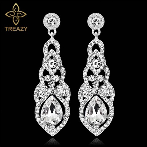 TREAZY Fashion Crystal Wedding Long Earrings for Women Champagne Red Blue Silver Color Bridal Drop Earrings Wedding Jewelry ► Photo 1/1