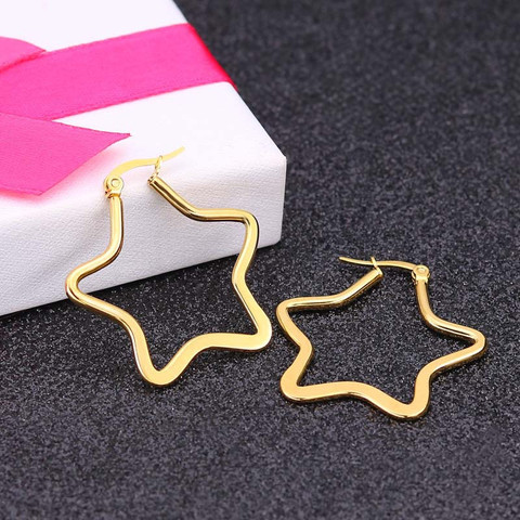 Fashion Hollow Star Shaped Stainless steel Hoop Earrings For Women Punk Hip Hop Style Ear Jewelry Birthday Gifts 1 pair ► Photo 1/5