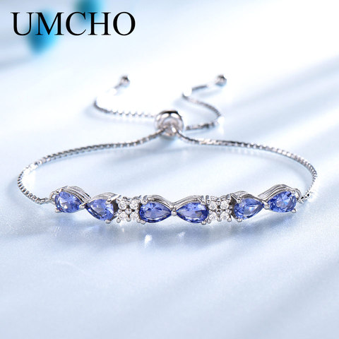UMCHO Pure 925 Sterling Silver Bracelets Bangles For Women Tanzanite Adjustable Tennis Bracelet Female Jewelry Christmas GIft ► Photo 1/1