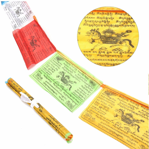 Tibetan Buddhist prayer flag Silk Colour Print 20 pcs/string Religious Flags Scriptures Temple Decor Sutra streamer 27x15cm ► Photo 1/6