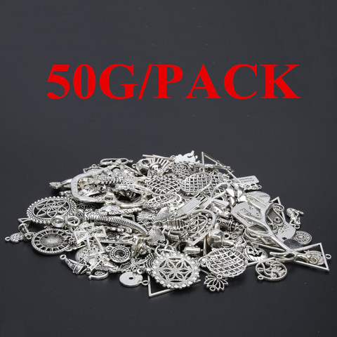 New Arrivals Mixed 50g Random Mix Style  Silver Color Assorted Charms Pendant Beads Connector Metal Alloy Jewelry ► Photo 1/6