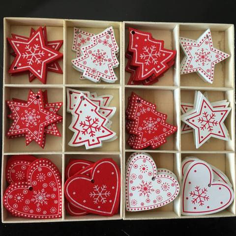 10pc 5cm Red Heart Star Bell Snowflake Christmas Ornaments Pendant Natural Wood Christmas Hanging Confetti Xmas Tree Decorations ► Photo 1/6