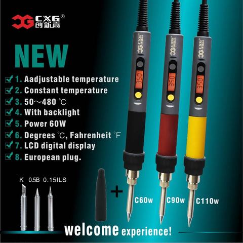 CXG EU/US/AU/UK 220V/110V C60W/C90W/C110W Solder Iron LCD Adjustable Temperature NCT Digital Display Electric Soldering Iron ► Photo 1/6