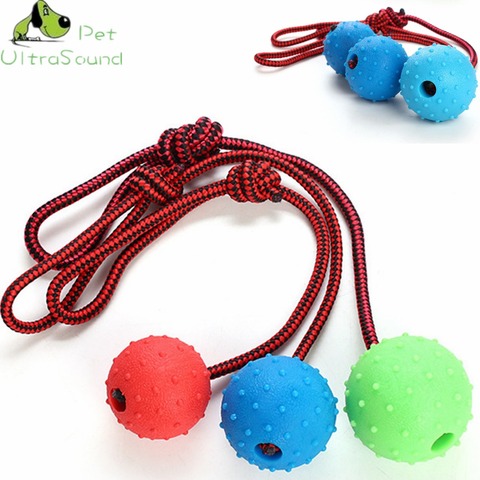 ULTRASOUND PET Dog Chew Training Ball Toys Tooth Cleaning Chew Ball Puppy Pet Play Training Rubber Chewing Toy With Rope Handle ► Photo 1/6