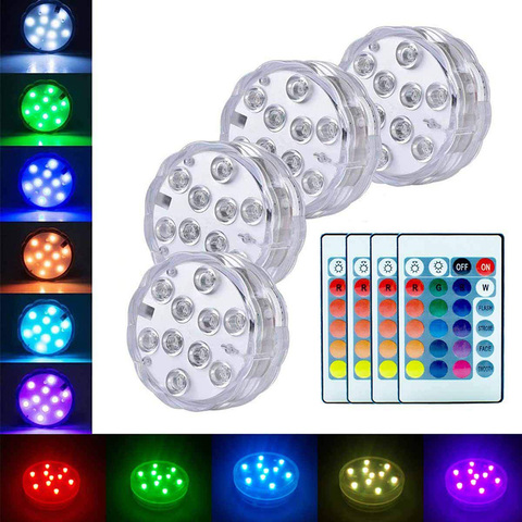 Battery Operated 10leds RGB Led Submersible Light Underwater Night Lamp Garden Swimming Pool Light for Wedding Party Vase Bowl ► Photo 1/6