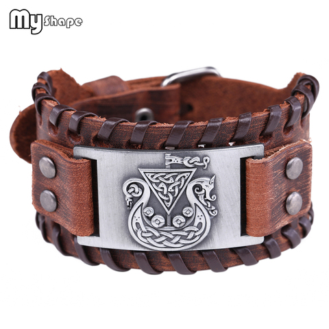 My Shape Ce ltic Symbol Bracelets Viking Bangles Hidden Dragon Irish Knot Amulet Wide Braided Genuine Leather Bracelet Men ► Photo 1/6