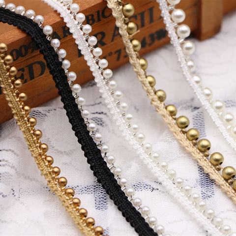 1y/lot white/black/gold Beaded Lace Trim Tape Fabric Ribbon DIY Collar Sewing Garment Headdress materials ► Photo 1/4