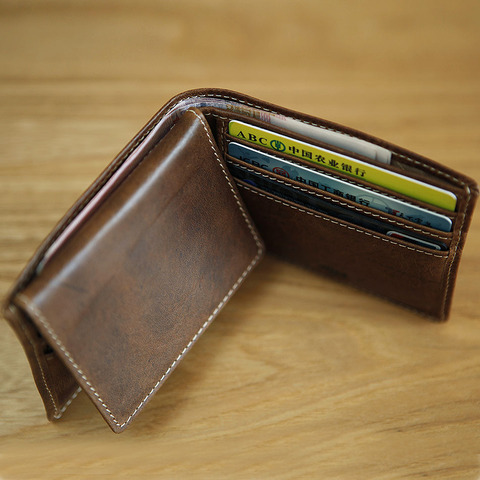LANSPACE men's cow leather short wallet slim distress coin purses holders designer purse ► Photo 1/1