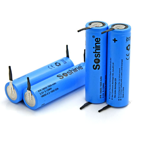 4pcs Soshine LiFePO4 18650 3.2V 1600mAh Rechargeable Battery with tab ► Photo 1/1