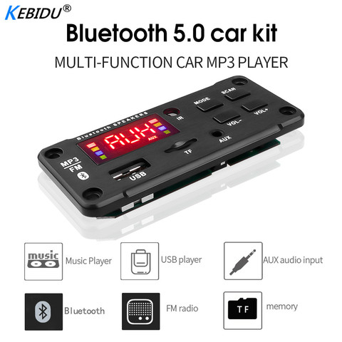Kebidu big screen 12V MP3 WMA Wireless Bluetooth 5.0 Decoder Board Audio Module USB FM TF Radio AUX input For Car hot sale ► Photo 1/6