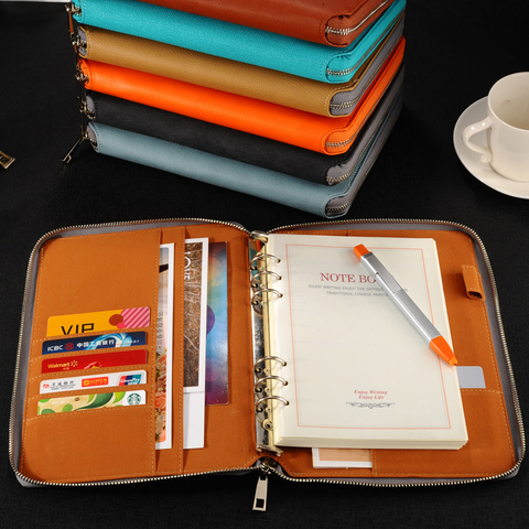 A5 leather spiral notebook,Zipper binder agenda planner organizer,Macaron large capacity office padfolio document organizer ► Photo 1/6
