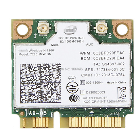 Wireless Network PCI-E card For Intel 7260 7260HMW BN 802.11bgn 300Mbps Wifi+Bluetooth 4.0 Half Mini Wlan Adapter  For Dell Asus ► Photo 1/4