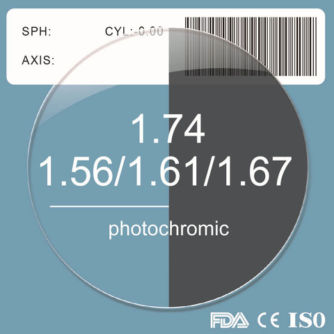 1.56 1.61 1.67 1.74  Photochromic Grey Lens Prescription Myopia Presbyopia Aspheric Resin ► Photo 1/4