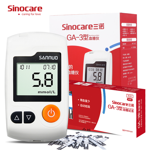 English Manual Sinocare GA-3 Blood Glucose Monitor with Test Strips Separated and Lancets Blood Sugar Test for Diabetes ► Photo 1/6
