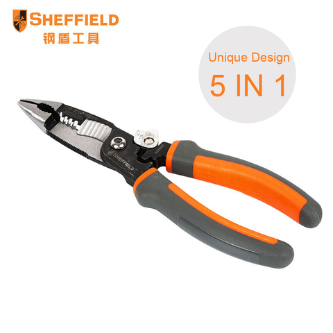 SHEFFIELD 8 inches 5 in 1 Pliers Multifunctional electrician needle nose pliers Wire Stripping Cutter Crimping pliers S035057 ► Photo 1/6