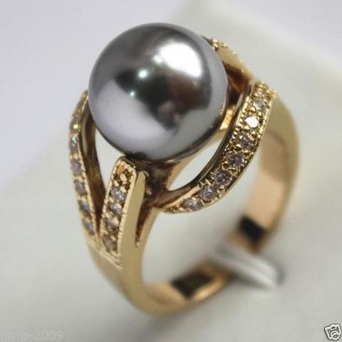 Free shipping >>>>>>12mm Real Gray South Sea Shell Pearl Ring Size 6/7/8/9 AAA Grade ► Photo 1/1