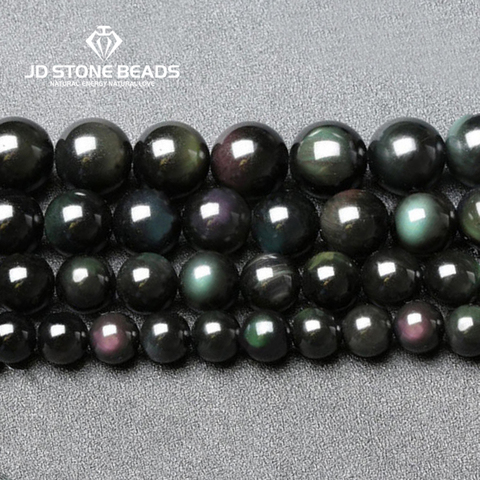 Natural Black Rainbow Obsidian Ice Black Loose Beads 4 6 8 10 12 14 MM Fit Diy Charm Bracelet Beads For Jewelry Making Accessory ► Photo 1/6