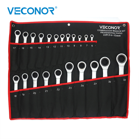 VECONOR 22pcs Combination Ratchet Wrench Set 6-32mm size Dull Polish 72T Ratcheting Fixed Head and Open-end Spanner Repair Tools ► Photo 1/6