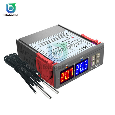 Double Display Two-way Thermostat Double Probe Temperature Controller Sensor Two Relay Output AC110-220V DC24V 12V STC-3008 ► Photo 1/6