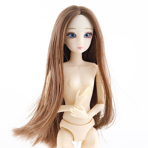 New 1/6 Dolls Accessories Head 3D Eyes Head for 30cm Doll Long Wig Hair Female Naked Nude Head without Body Dolls Toy For Girls ► Photo 1/6