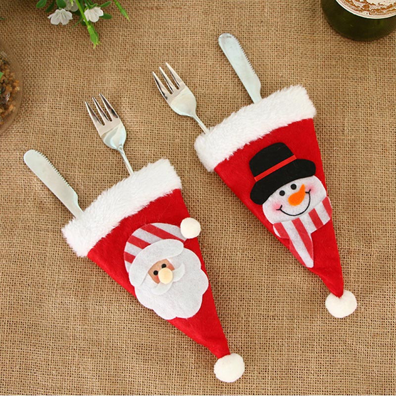 5 Set Christmas Santa Claus Holder Cutlery Silverware Bag Puuch Table Xmas Decor 