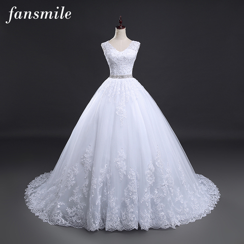 Fansmile Backless Lace Long Train Ball Wedding Dresses 2022 Bridal Dress Wedding Gowns Vestidos de Novia Robe de Mariee FSM-099T ► Photo 1/1