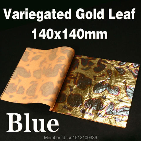 DIY 5 sheets blue variegated gold leaf,colorfull gold foil leaf, booklet packing , size 14x14cm ► Photo 1/1
