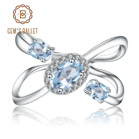 Gem's Ballet 1.04Ct Round Natural Sky Blue Topaz Gemstone Finger ing For Women Wedding  925 Sterling Silver Fashion Fine Jewelry ► Photo 1/6