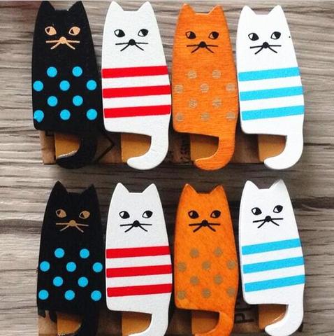 4PCS/lot  New lovely cat Wooden Clip Bag Paper Clip Special Gift Fashion wood pegs ► Photo 1/6