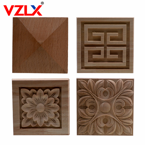 VZLX Square Wood Applique Carved Decal Corner Onlay Unpainted Furniture For Vintage Home Decor Door Cabinet Decoration Maison ► Photo 1/6