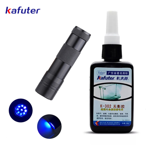Freeshipping 50ml Kafute K-302 UV Glue + 9LED UV Flashlight UV Curing Adhesive Acrylic Transparent Plastic Acrylic Adhesive ► Photo 1/6