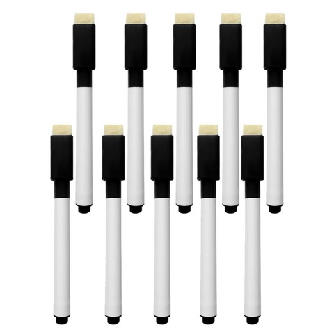 10Pcs/set Black School Classroom Whiteboard Pen Dry White Board Markers Built In Eraser Student Children's Drawing Pen Supplies ► Photo 1/6