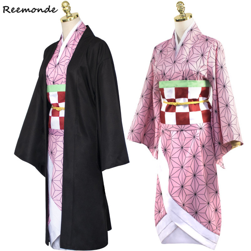 Buy Online Anime Demon Slayer Kimetsu No Yaiba Cosplay Costume Kamado Nezuko Kimono Dress Hoodies Sweatshirt Uniform Hair Wigs Women Girl Alitools