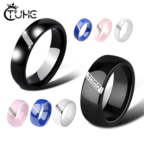 6mm Ceramic Rings Women Classic Black White Rings Smooth Comfort India Stone Crystal Jewelry Fashion Wedding Engagement Ring ► Photo 1/6